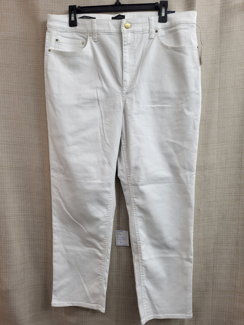 Talbots High Rise Slim Straight Ankle Stretch White Jeans Women’s Size 14 New